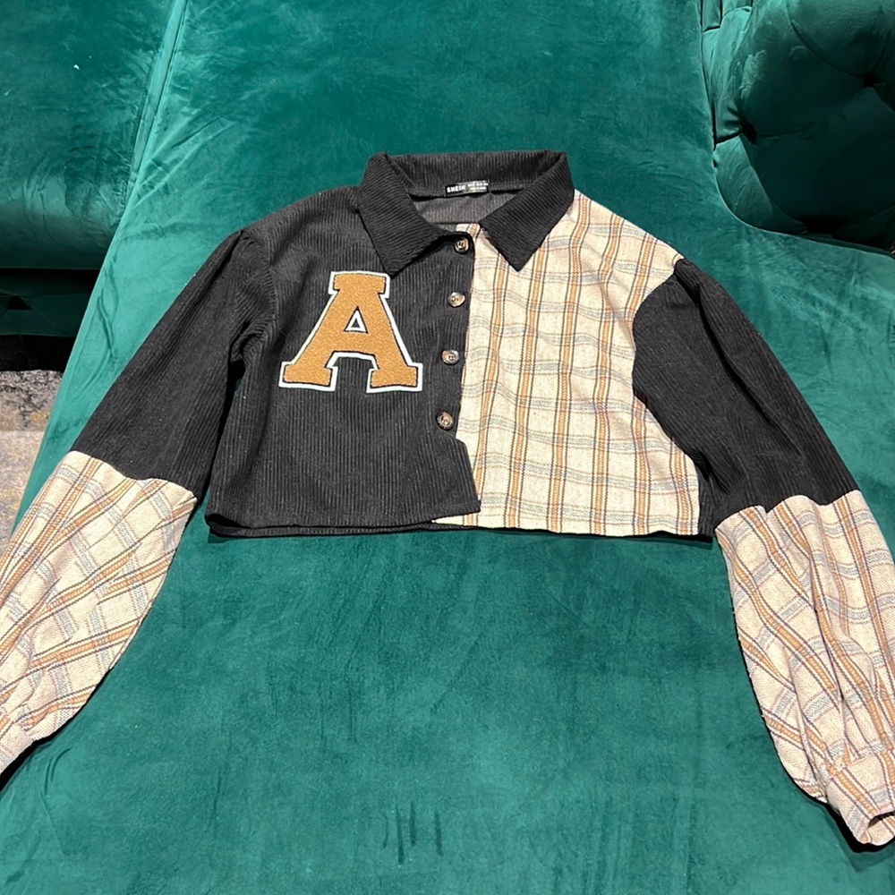 Corduroy oversized long sleeve crop top